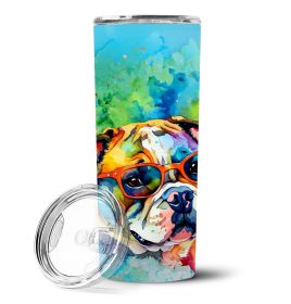 English Bulldog Hippie Dawg Stainless Steel Skinny Tumbler Vacuum Double Walled Reusable Insulated Tumbler Travel Cup for Coffee Cocktails Gift w