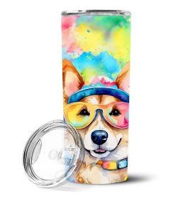 Corgi Hippie Dawg Stainless Steel Skinny Tumbler Vacuum Double Walled Reusable Insulated Tumbler Travel Cup for Coffee Cocktails Gift with Lid, 2