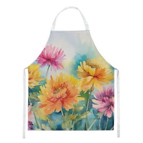 Chrysanthemums in Watercolor Apron Cooking Kitchen Server Baking Crafts Gardening for Adult Women Men, Unisex, Large, Multicolor
