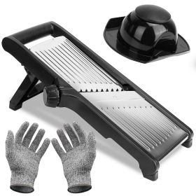 1Pc Mandoline Food Slicer Stainless Steel Food Cutter Vegetable Fruit Chopper Grater Peeler Kitchen Julienne Slicer With 5 Adjustable Blades Food (Color: Black)